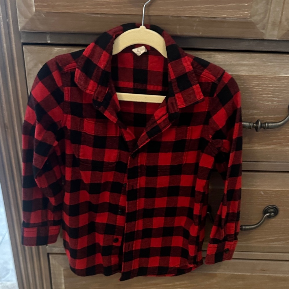 Boys Red and Black Plaid flannel Shirt